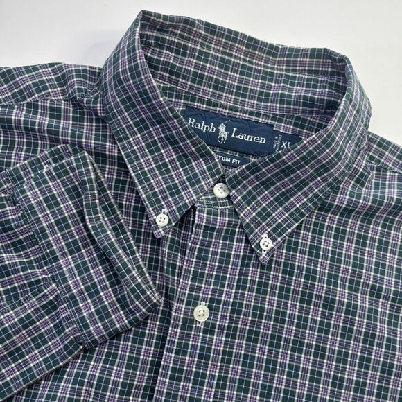 Ralph Lauren Men's XL Custom Fit Green Plaid Long Sleeve Button Down Shirt - Picture 1 of 7
